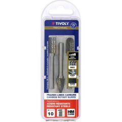 Set of tungstene carbide rotary burrs Ø10 mm, 6mm shank, 3 pcs