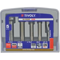 Set of 5 Countersinks. HSS-E5, ØD=8,3-16,5mm. Bright, uncoated, cylindrical shank "Half-box"
