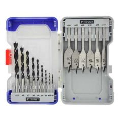 Tivoly Wood Drill Bit Set – 15-Piece, Ø2–24mm, 3-Point & Flat Bits, RANGER Box
