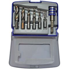 Tivoly Monobloc Metal Drill Bit & Holder Set – 7-Piece Ø3–10 mm, Split Point, 30° N-Flute, HSS, 6.35 mm Hex Shank