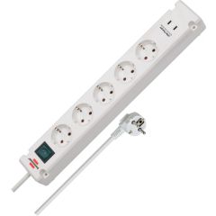 Bremounta 5-pesaline pikendusjuhe 2× USB-C, lülitiga, 3 m kaabel valge, Brennenstuhl