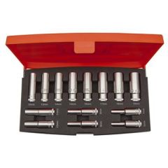 Pikkade kuuskant padruvõtmete kmpl 6-19mm 3/8" 14 osa
