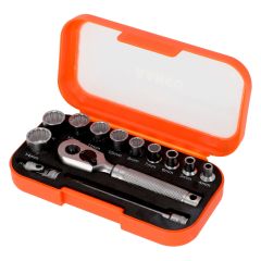 Bahco 1/4" Square Drive Socket Set with Metric Bi-Hex Profile - 13 Pcs