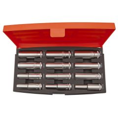 Deep hexagon socket set 10-21mm 1/2" 12 pcs