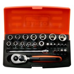 Sockets 4-13mm and bits PH,HEX,TORX set 1/4" 25pcs