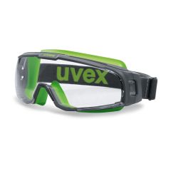 Safety goggles with perfect fit Uvex U-sonic, clear lens, supravision extreme (anfi scratch, anti fog) coating, grey/lime. Rubber strap. Impact class B.