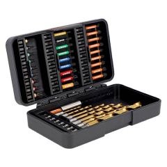 Otsakute ja tarvikute kmpl Impact 35osa avatavas karbis PH, PZ, TORX, puurid(HSS + TiN)