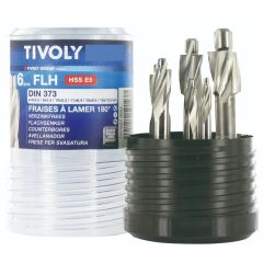 Tivoly süvistite komplekt – 6-osaline, Ø6–18 mm, 180° nurk, HSS-E5 koobalt, DIN 373