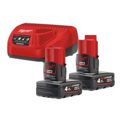 Akukomplekt + laadija 2x (M12 4.0Ah) Milwaukee M12 NRG-402